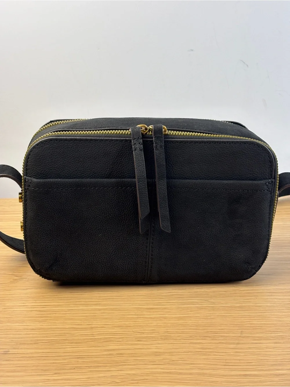 American Leather Co. Nashville Black Leather Double Zip Crossbody.